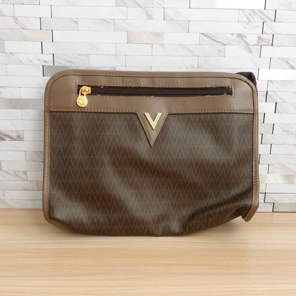 Vintage VALENTINO Purse Brown PVC Clutch Logo Italian MARIO VALENTINO Italy 90s